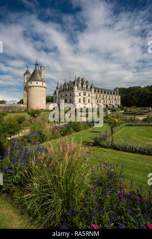 Schloss Chenonceau und Garten, Château de Chenonceau, Amboise Abteilung, Loire, Indre-et-Loire, Region Centre, Frankreich Stockfoto