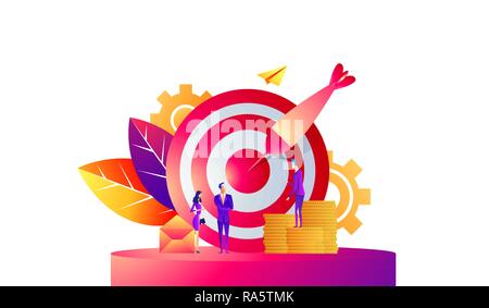 Geschäftskonzept Vektor-illustration, Target mit einem Pfeil, schlug das Ziel, die Zielerreichung Stock Vektor