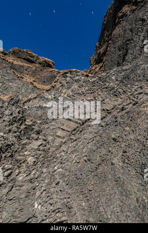 Basalt Felsformationen entlang Reynisfjara Black Sand Beach in Island Stockfoto