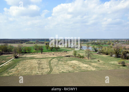 Luftaufnahme auf'Grady odrzanskie' - Odra River in der Nähe von Breslau. Natur Schutzgebiete "Natura 2000". Dolnoslaskie, Polen. Stockfoto