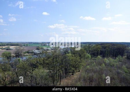 Luftaufnahme auf'Grady odrzanskie' - Odra River in der Nähe von Breslau. Natur Schutzgebiete "Natura 2000". Dolnoslaskie, Polen. Stockfoto