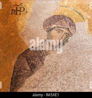 Die Hagia Sophia, Detail der Deësis Wandbild Mosaik, die Jesus Christus zwischen der Jungfrau Maria und der hl. Johannes der Täufer Stockfoto