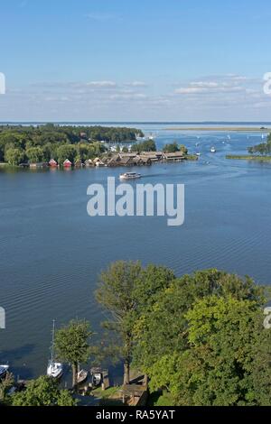 Blick auf die Müritz Ufer wie vom Turm der Marienkirche, roebel gesehen, Mecklenburgische Seenplatte Stockfoto