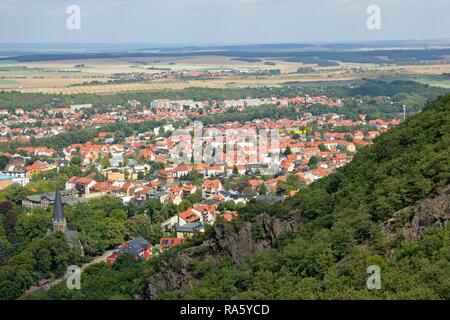 Blick auf Thale von der Seilbahn zum Hexentanzplatz, Hexentanz, Thale, Harz, Sachsen-Anhalt Stockfoto