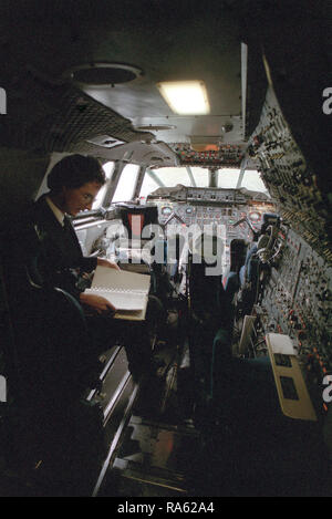 1977 - Die Innenansicht des Cockpit einer British Airways Concorde Flugzeug. Das Flugzeug ist auf einen Rund-um-die-Welt. Stockfoto