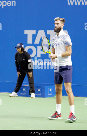 Pune, Indien. 1. Januar 2019. Benoit Paire von Frankreich in Aktion in der ersten Runde der Konkurrenz singles bei Tata Open Maharashtra ATP Tennis Turnier in Pune, Indien. Credit: karunesh Johri/Alamy leben Nachrichten Stockfoto