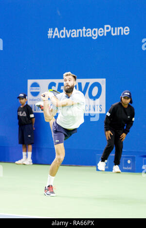 Pune, Indien. 1. Januar 2019. Benoit Paire von Frankreich in Aktion in der ersten Runde der Konkurrenz singles bei Tata Open Maharashtra ATP Tennis Turnier in Pune, Indien. Credit: karunesh Johri/Alamy leben Nachrichten Stockfoto