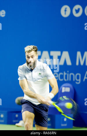 Pune, Indien. 1. Januar 2019. Benoit Paire von Frankreich in Aktion in der ersten Runde der Konkurrenz singles bei Tata Open Maharashtra ATP Tennis Turnier in Pune, Indien. Credit: karunesh Johri/Alamy leben Nachrichten Stockfoto