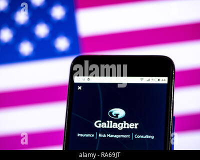 Kiew, Ukraine. 1 Jan, 2019. Arthur J. Gallagher & Co Insurance Company Logo gesehen auf einem Smartphone angezeigt. Quelle: Igor Golovniov/SOPA Images/ZUMA Draht/Alamy leben Nachrichten Stockfoto