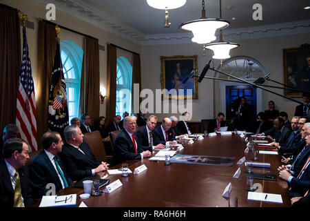 Washington, Vereinigte Staaten von Amerika. 03 Jan, 2019. Us-Präsident Donald Trump spricht während einer Kabinettssitzung im Schaltschrank des Weißen Hauses, am Mittwoch, Januar 2, 2019 in Washington, DC Quelle: Al Drago/Pool über CNP | Verwendung der weltweiten Kredit: dpa/Alamy leben Nachrichten Stockfoto