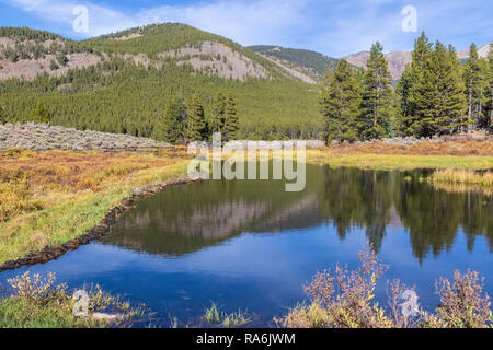 See mit Friedhof in historischen Tin Cup Gemeinschaft in Colorado, einer ländlichen Gegend mit begrenztem Zugang im Winter. Stockfoto