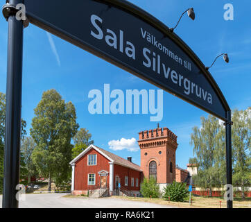 Eingang zur Sala Silberbergwerk (Sala silvergruva), einem Open Air Museum in Sala, Västmanland, Schweden Stockfoto