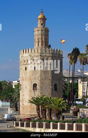 Gold Turm, Torre de Oro, Sevilla, Andalusien, Spanien Stockfoto