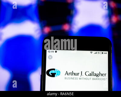 Arthur J. Gallagher & Co Insurance Company Logo auf Smart Phone gesehen angezeigt Stockfoto