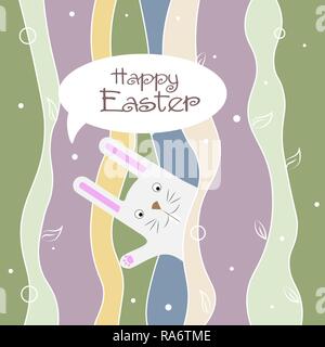 Lustige cartoon White Rabbit seine Pfote winkend. Frohe Ostern Grußkarte 10 eps Stock Vektor
