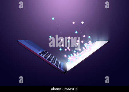 Würfel aus Computer Laptop Bildschirm Stockfoto