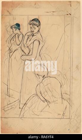 Mary Cassatt, die Montage [Vorderseite], American, 1844-1926, 1890-1891, Graphit über schwarze Kreide auf Papier neuerfundene Webten Stockfoto