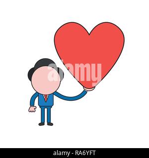 Vector Illustration Konzept der Geschäftsmann Charakter holding Herz. Farbe und schwarzen Umrissen. Stock Vektor