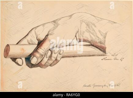 Horatio Greenough, mit der rechten Hand, die eine kurze Rute, amerikanischen, 1805-1852, 1847, Pen und brauner Tinte über Graphit auf Webte neuerfundene Stockfoto