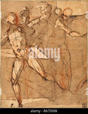 Zurückzuführen auf Il: Nebbia, Cesare, Italienisch (1559-1613), Christus Fahren die Geldwechsler aus dem Tempel, Pen und Bister neuerfundene Stockfoto