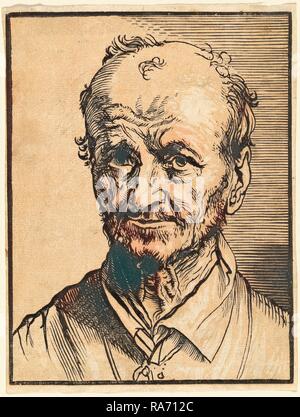 Jan Lievens, Büste eines balding Mann, Niederländisch, 1607-1674, chiaroscuro Holzschnitt mit hellbraunen Ton blockieren. Neuerfundene Stockfoto