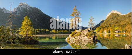 Hintersee im Morgenlicht, Hochkalter (2607 m) hinter, Ramsau, Berchtesgadener Land Nationalpark Berchtesgaden Stockfoto