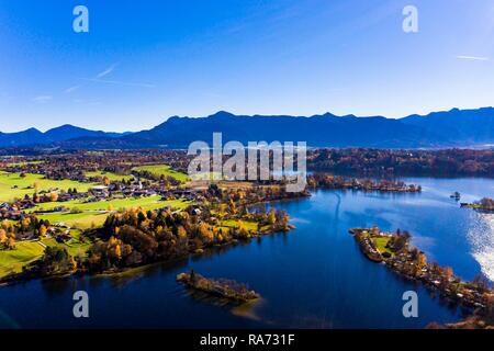 Luftaufnahme, Staffelsee mit Inseln, Rieden, Region Garmisch-Partenkirchen, Oberbayern, Bayern, Deutschland Stockfoto