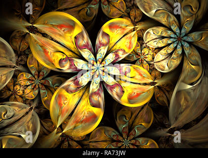 Schöne bunte Dynamische und fließenden natürlichen Formen. Abstrakt fractal Blumen. Fantasy floralen ornament Design für kreatives Design, Kunst, Postkarten Stockfoto