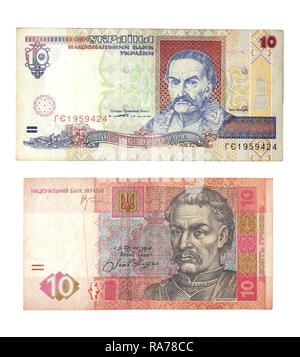 10 ukrainische Griwna, alte und neue Banknote Stockfoto