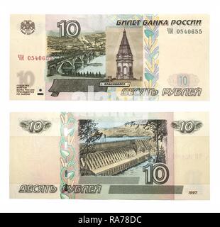 10 Russische Rubel Banknote von 1997, Stockfoto