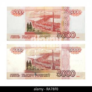 5000 Russische Rubel, neue und alte Banknoten Stockfoto