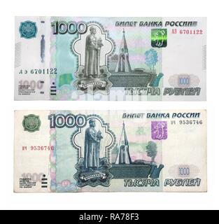 1000 Russische Rubel, neue und alte Banknoten Stockfoto