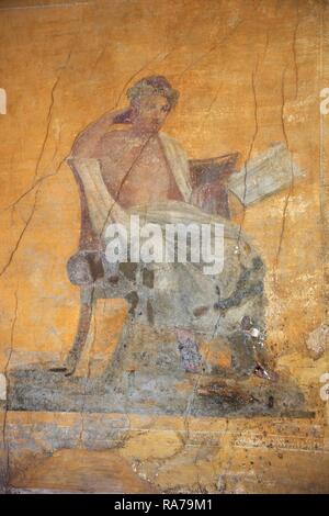 Malerei im Haus des Menandro, einem herrschaftlichen Wohnhaus, Pompei, Kampanien, Italien, Europa Stockfoto