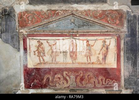 Malerei in der Thermopolium von Asellina, Weinstube auf der Via dell'abbondanza Straße, Pompei, Kampanien, Italien, Europa Stockfoto