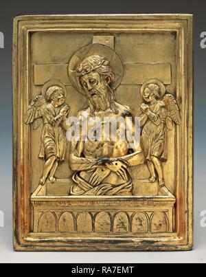 Bartolomeo Bellano, Italienisch (1437-1438) -1496-1497, Der tote Christus mit zwei Engel, vergoldeter Bronze. Neuerfundene Stockfoto