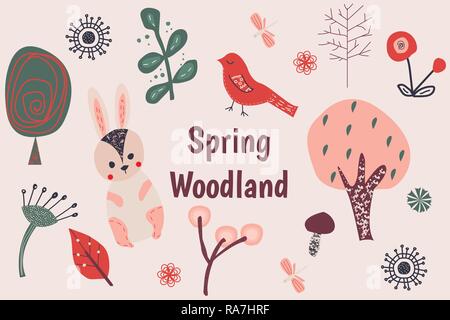 Feder woodland clip art Hand gezeichneten Elemente. Vector Illustration. Stock Vektor