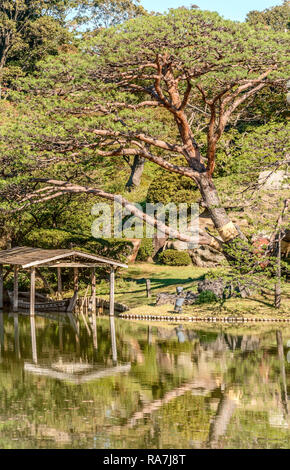 Landschaft am Daisensui Teich in den Rikugien Gärten, Tokyo, Japan Stockfoto