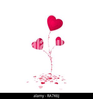 Herz Blume Symbol der Liebe. Valentines Tag oder Tag der Frauen Grußkarte. Süße Blume aus roten Herzen. Urlaub dekoratives Element. Vector Illustration Stock Vektor