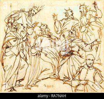 Alessandro Maganza, Italienisch (1556-1640), sechs Könige und einem Spender, Pen und brauner Tinte über schwarze Kreide auf Bütten neuerfundene Stockfoto