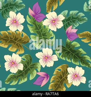 Tropische Blätter und Blüten in der Nacht Stil für Männer wird gedruckt. Die nahtlose Vektor Dschungel Tapete Muster Stock Vektor