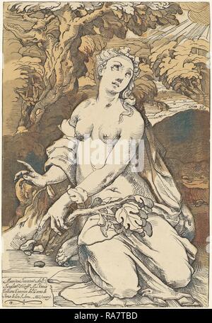 Andrea Andreani nach Domenico Beccafumi, Eve, Italienisch, 1558-1559 - 1629, 1586, chiaroscuro Holzschnitt. Neuerfundene Stockfoto