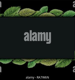 Quadratischen Rahmen, bewachsene Äste mit grünen Blättern auf Holz- Hintergrund. Leer für Werbung Karte oder Einladung. Stock Vektor