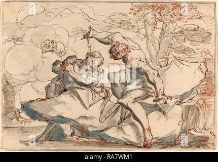 Paul Troger (Österreich, 1698 - 1762), Die Taufe Christi, Pen und eisengallustinte Tinte und Grau waschen über schwarze Kreide auf Neuerfundene Stockfoto