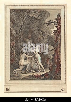 Geraud Vidal nach Nicolas Lavreince, Französisch (1742-1801), Les nymphes scrupuleuses, 1784, Radierung und Gravur neuerfundene Stockfoto