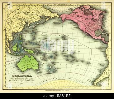 Karte von Ozeanien, auch als Oceanica bekannt, ist eine Region, die auf den Inseln des tropischen Pazifik neuerfundene zentriert, 19. Stockfoto