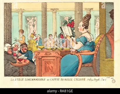 Thomas Rowlandson (British, 1756 1827), La Belle Limonaudiere au Cafe des Mille Colonnes, Palais Royal, Paris, 1814 überarbeitet Stockfoto