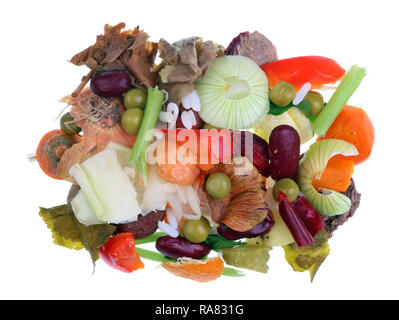 Essen Gemüse Abfälle, die nach dem Kochen bleiben. Isolierte makro Studio gedreht. Die Macht der Menschheit in das zukünftige Konzept Stockfoto