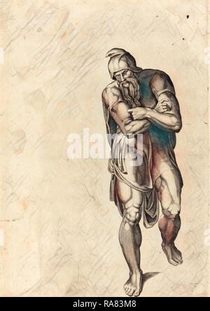 Nicolaus Beatrizet nach Michelangelo (Französisch, 1515 - 1565 oder nach), schreitenden Mann, Gravieren mit Walze neuerfundene Stockfoto