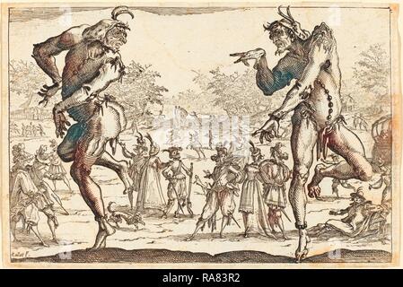 Jacques Callot (Französisch, 1592-1635), zwei Zanni, C. 1616, Radierung. Neuerfundene durch Gibon. Klassische Kunst mit einem modernen Neuerfundene Stockfoto