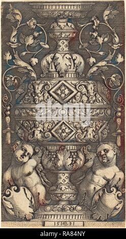 Sebald Beham (1500 - 1550), Doppel-Pokal, am Fuß zwei Genien, 1531, Kupferstich. Neuerfundene durch Gibon. Klassische neuerfundene Stockfoto